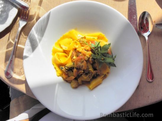 Pappardelle with seafood, saffron and beans at Di Pisis Restaurant in Venice.