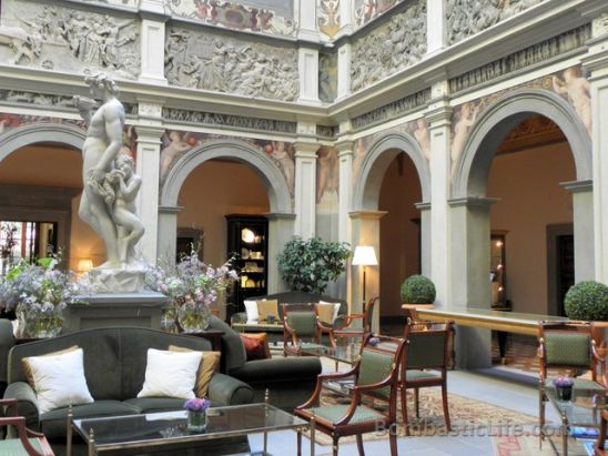 Lobby of the Four Seasons Hotel in Florence, Italy.