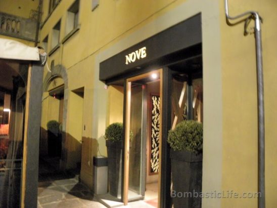 Entrance of Nove Restaurant in Florence. 