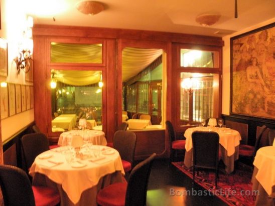 Indoor dining room at Antico Martini Restaurant in Venice, Italy.