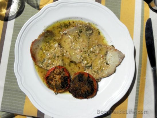 Roasted pork with Chianti herbs and pecorino cheese at La Bottega in Tuscany.