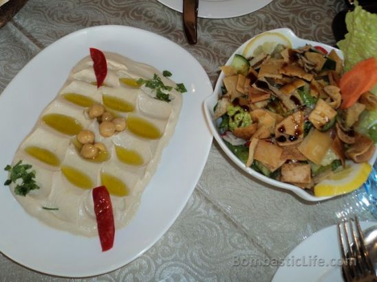 Hummus and Salad at Beit Dickson Restaurant in Salmiya, Kuwait.