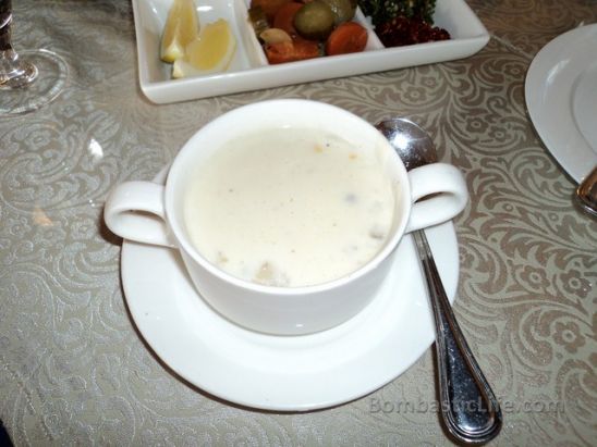 Chicken Corn Soup at Beit Dickson Restaurant in Salmiya, Kuwait.