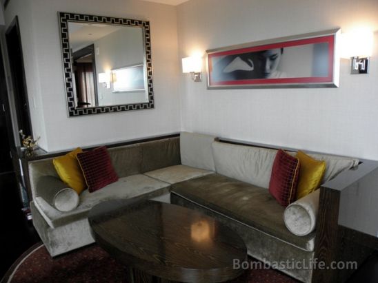 Living Room of a Strip View Suite at the Mandarin Oriental Hotel in Las Vegas.