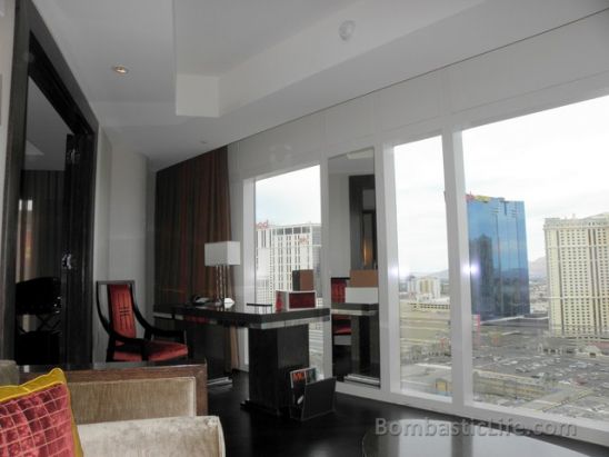 Living Room of a Strip View Suite at the Mandarin Oriental Hotel in Las Vegas.