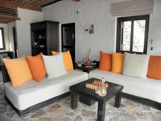 Living Room of our Beach Front Pool Villa at Six Senses Zighy Bay in Oman.