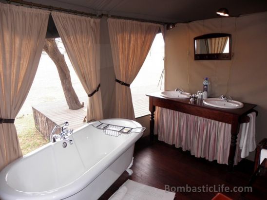 Bathroom of a luxury tent at Singita Sabora Tented Camp - Grumeti Reserves, Tanzania.