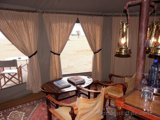 Interior of a luxury tent at Singita Sabora Tented Camp - Grumeti Reserves, Tanzania.