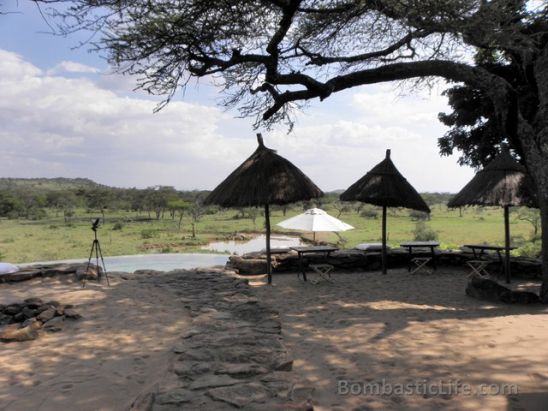 Campfire pit, main pool, dining areas at Singita Faru Faru - Grumeti Reserves, Tanzania.