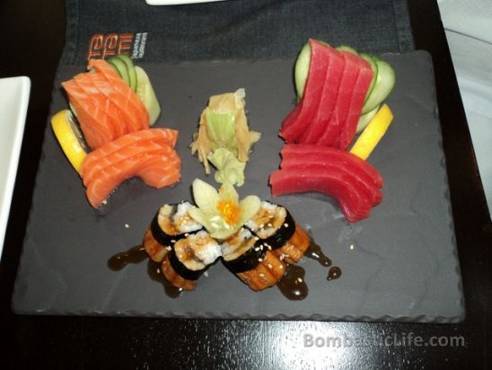 Salmon and Tuna Sashimi and Unagi at Tatami Japanese Restaurant in Kuwait.