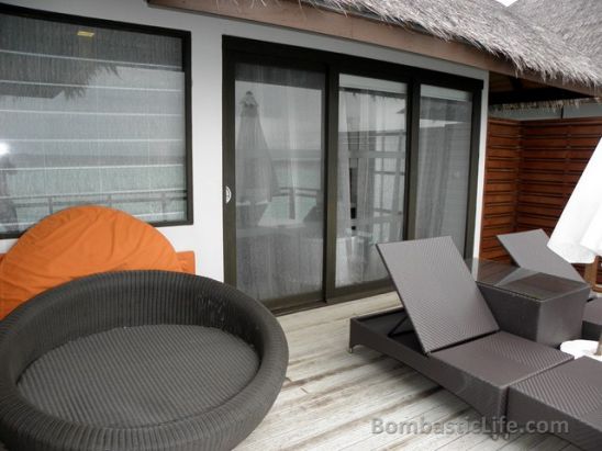 Deck of our Water Villa with Pool at Velassaru Resort in the Maldives. 