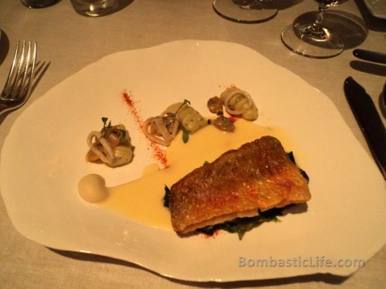 Fried fillet of red mullet with clams at Gordon Ramsay's Petrus.
