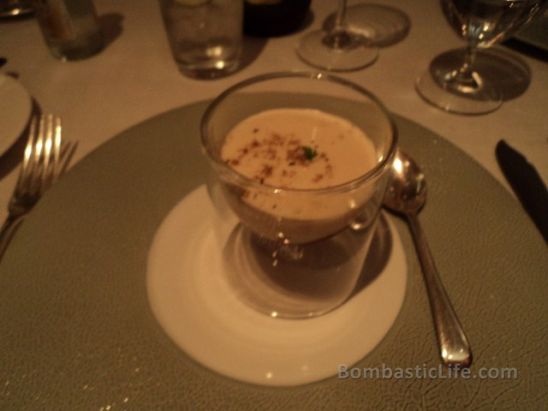 Beef capriccio with Jerusalem artichoke foam and a hint of truffle at Petrus in London.