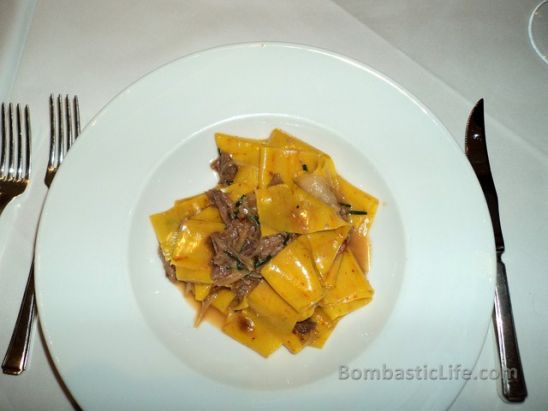 Saffron pappardelle with pork cheeks at Zafferano.