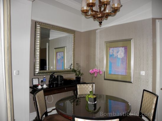 Dining Area of our Executive Suite at the Four Seasons Hotel in Singapore