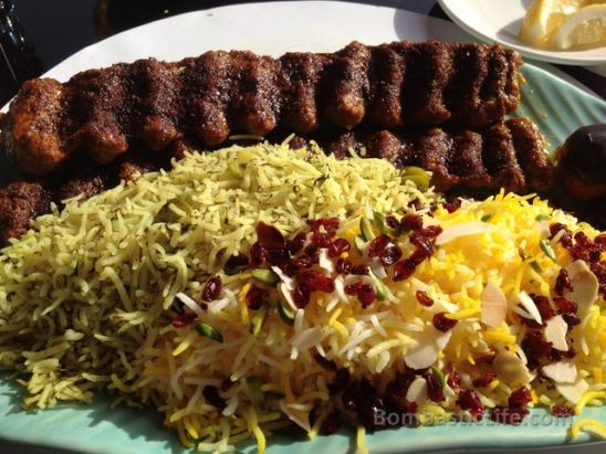 Kebabs and rice at Crimson Garden in Kuwait