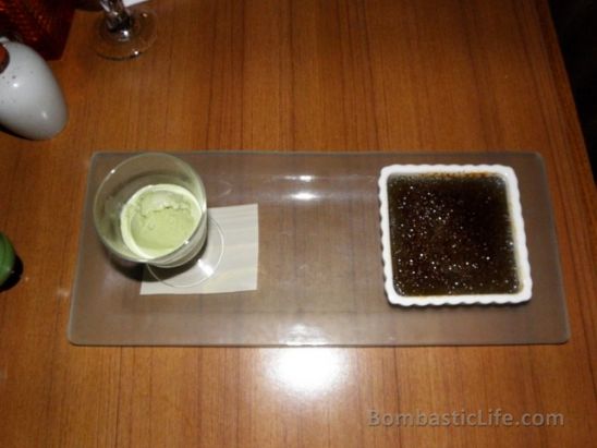 Black Seasame Creme Bruelee with Green Tea Ice Cream 